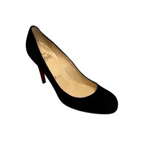 Christian Louboutin Simple Black Suede Pumps 38.5 Red Sole High Heels 4" Classic